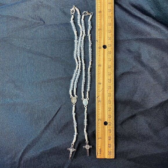 White Rosary Necklace Mini Rosary - Picture 3 of 6